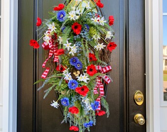 Handmade LED Lit Spring Summer Wreath Light Up Deco Mesh Floral Door Decor