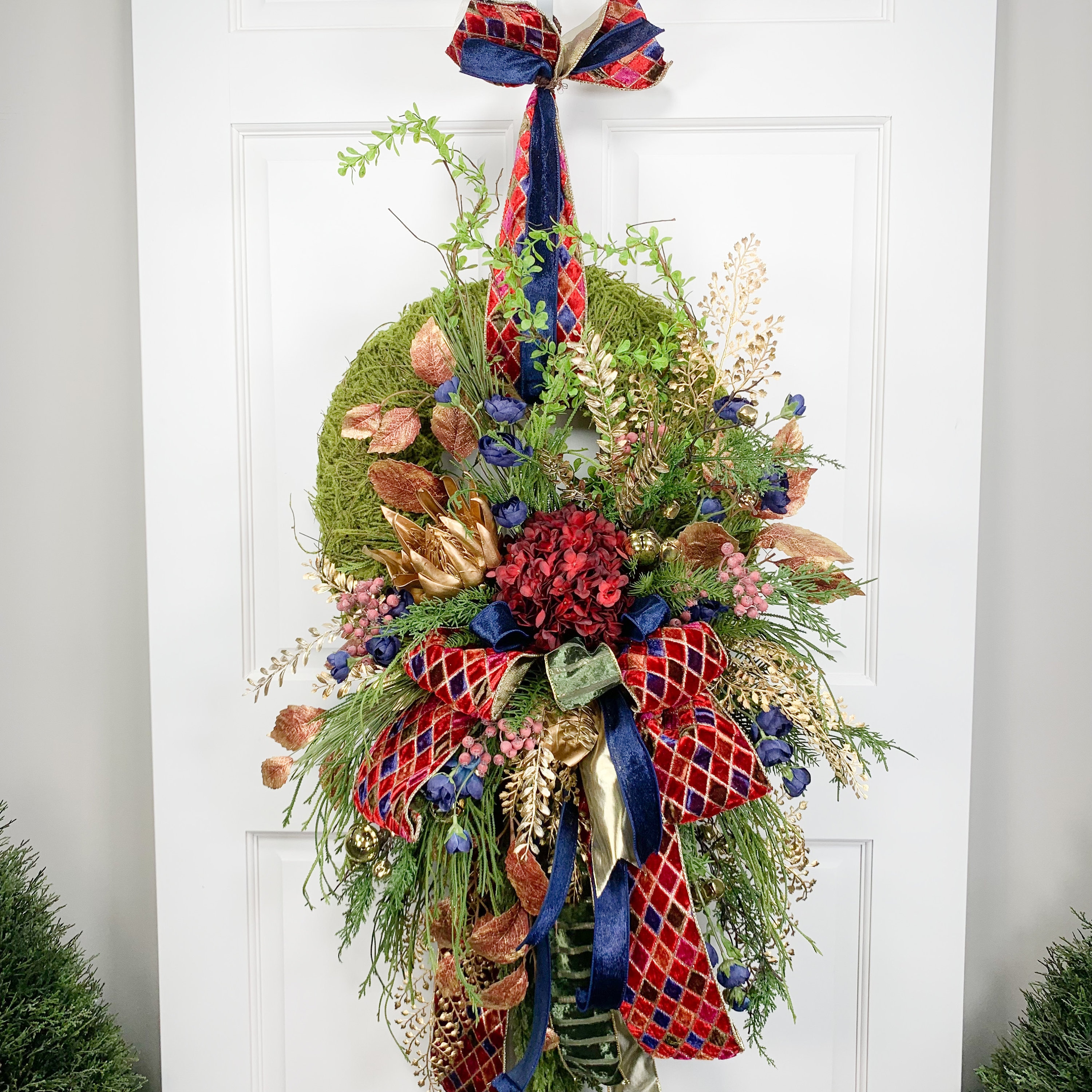 Elegant Christmas Designer Wreath for Front Door, Burgundy and