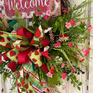 Strawberry Wreath for Front Door, Summer Wreath for Porch, Fruit Wreath, Farmhouse Rustic Country Wreath for Kitchen