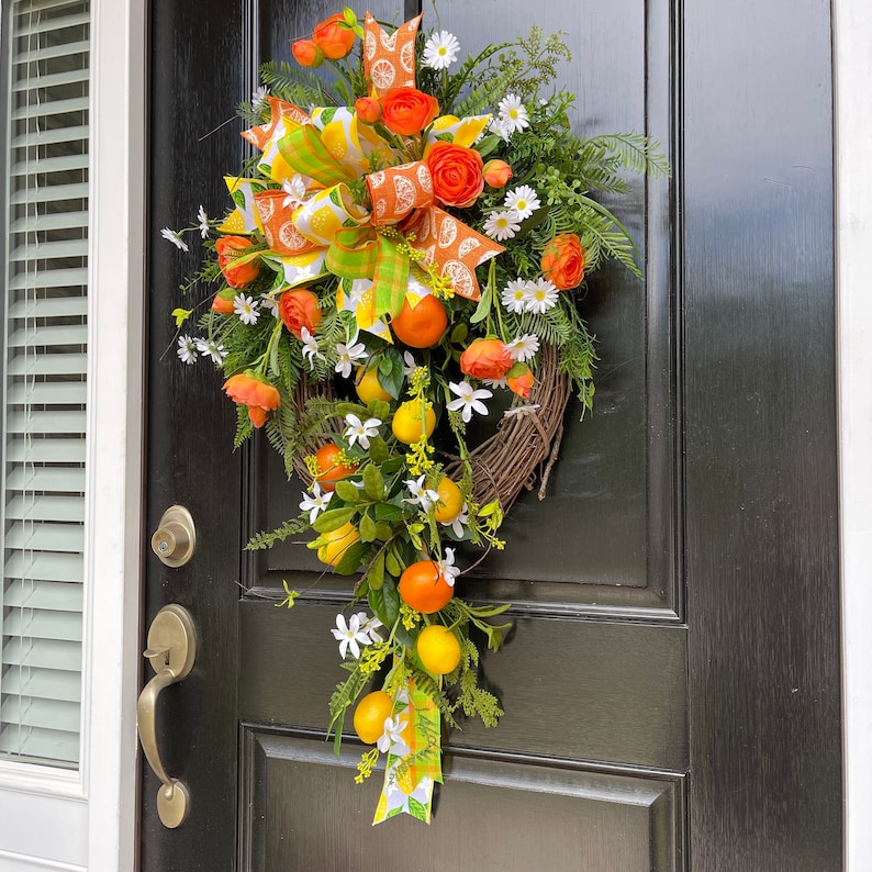 Orange Fruit Wreath for Front Door, Citrus Wreath, Summer Wreath With ...