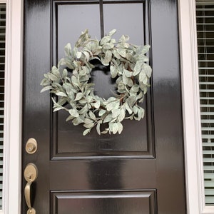 Artificial Lambs Ear Winter Wreath for Front Door, greenery Spring Wreath, Year round wreath, Minimalist Wreath