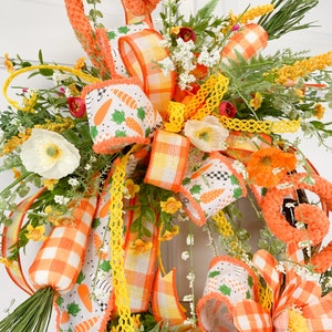 Easter Carrot Wreath for Front Door or Home, Orange Yellow Buffalo Plaid Floral Grapevine image 2