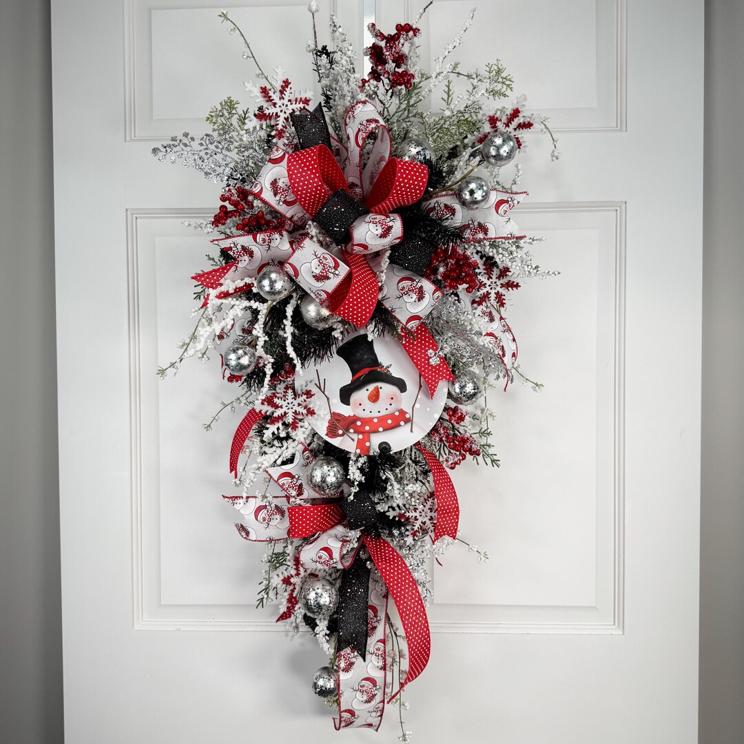Winter Snowman Swag Wreath for Front Door, Long Wreath After Christmas ...