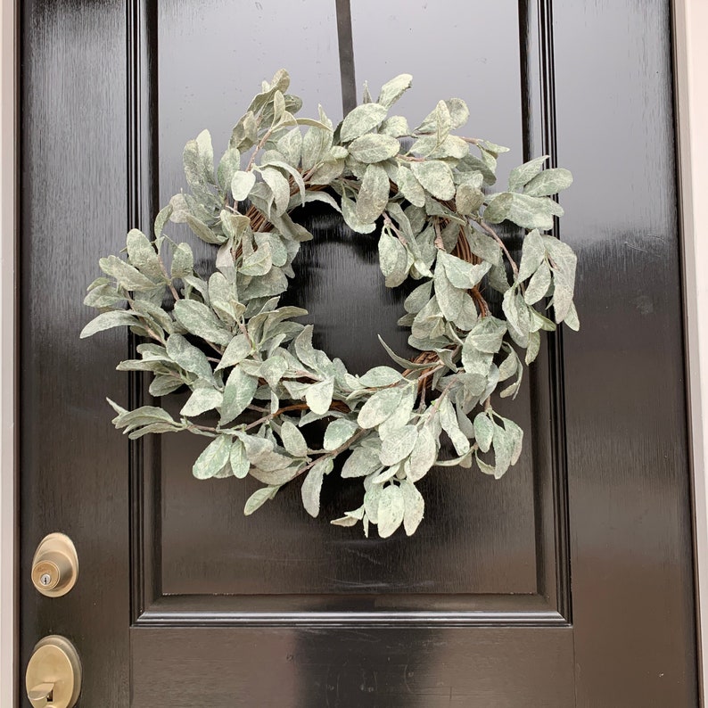 Artificial Lambs Ear Winter Wreath for Front Door, greenery Spring Wreath, Year round wreath, Minimalist Wreath