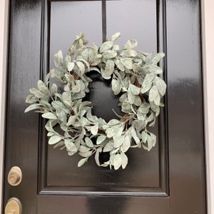 Artificial Lambs Ear Winter Wreath for Front Door, greenery Spring Wreath, Year round wreath, Minimalist Wreath