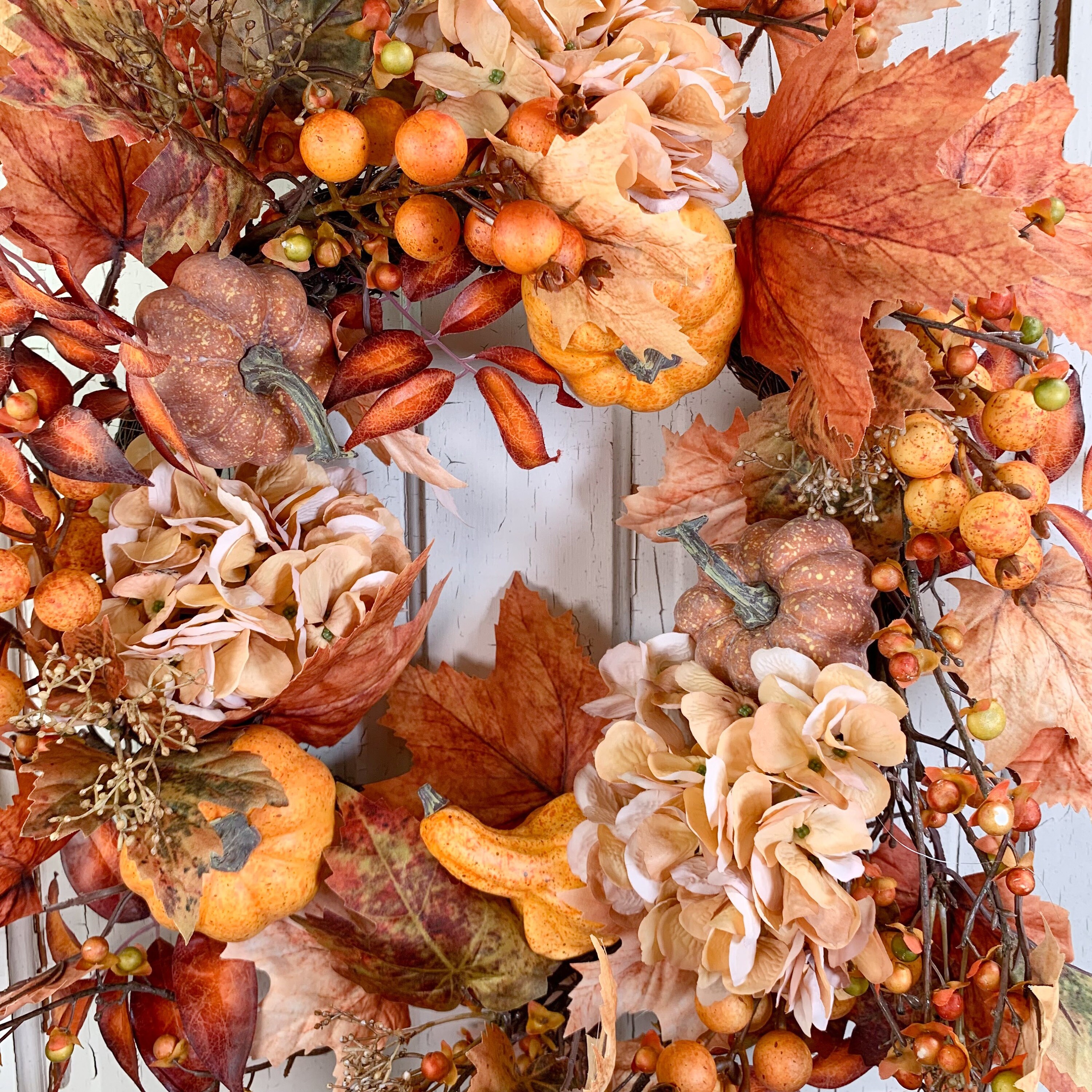 Harvest Fall Wreaths, Orange Hydrangea Wreath, Fall Pumpkin Wreath for ...