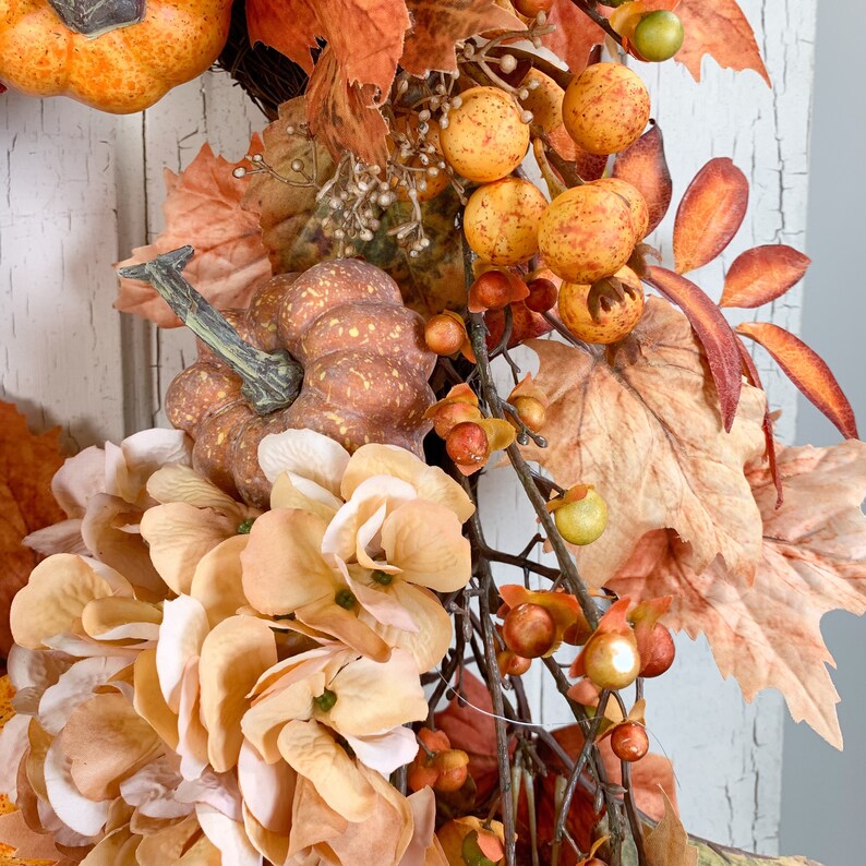 Harvest Fall Wreaths, Orange Hydrangea Wreath, Fall Pumpkin Wreath for ...