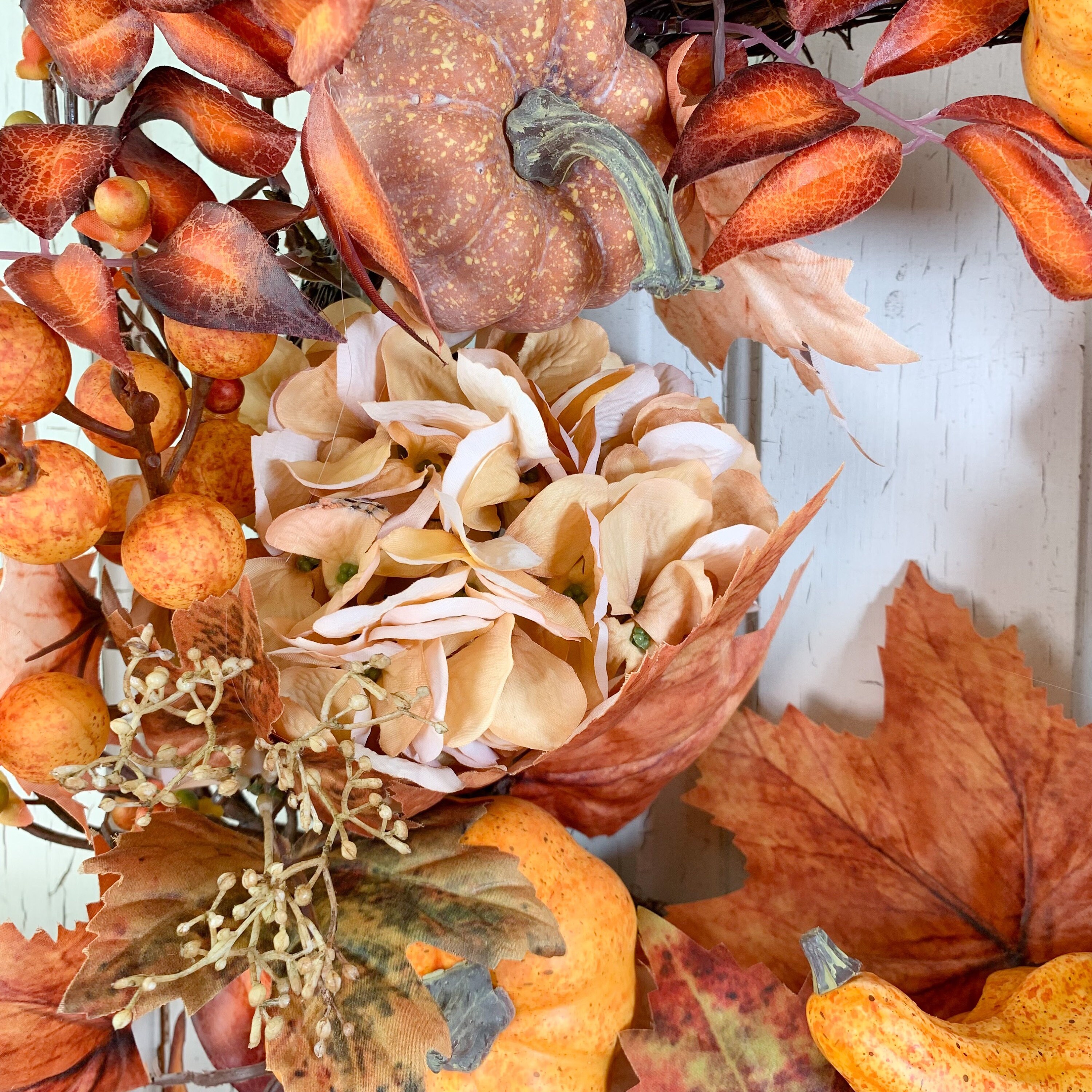Harvest Fall Wreaths, Orange Hydrangea Wreath, Fall Pumpkin Wreath for ...