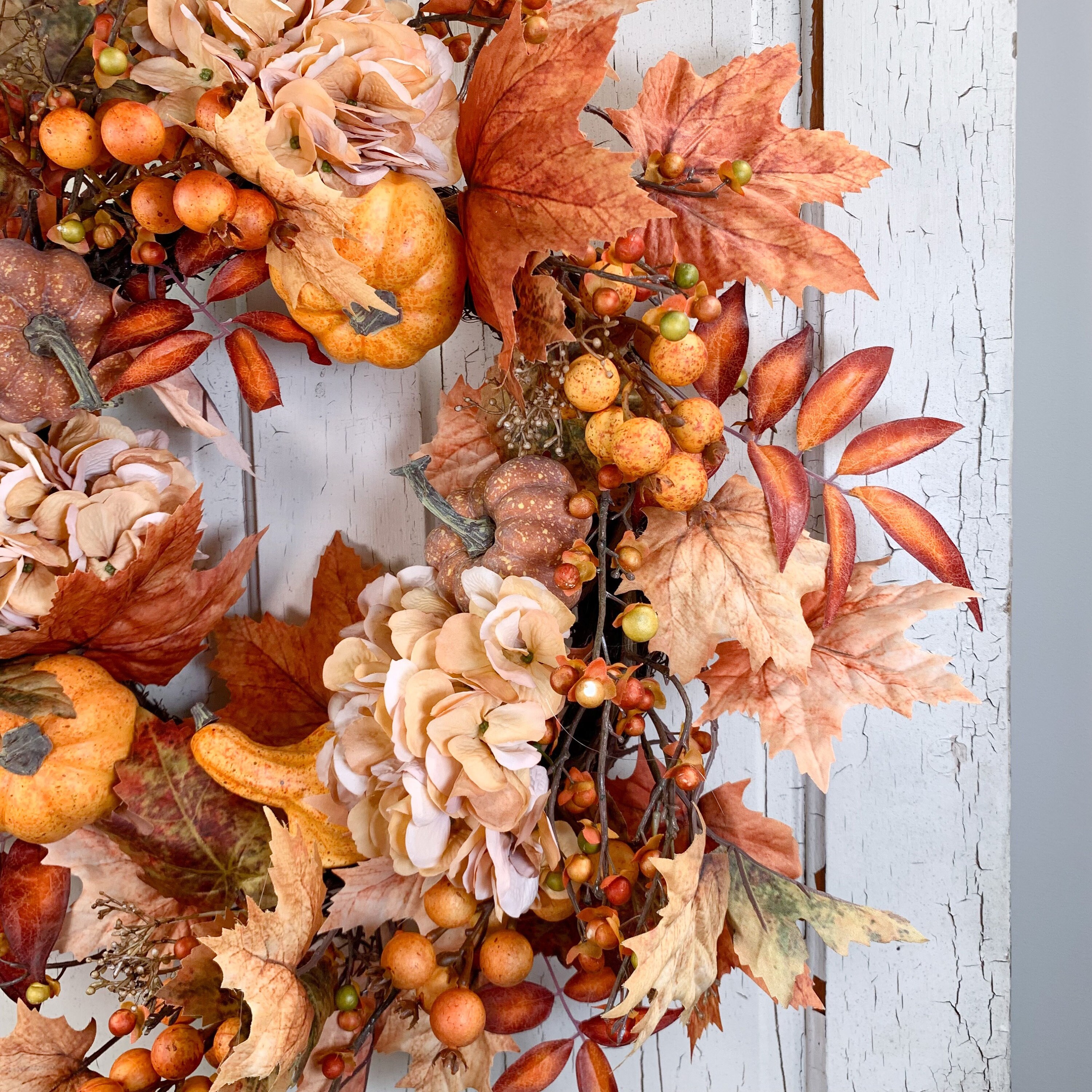 Harvest Fall Wreaths, Orange Hydrangea Wreath, Fall Pumpkin Wreath for ...
