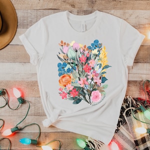 T-shirt fleurs sauvages pour femme, chemises fleurs sauvages pour fleuriste, t-shirt floral, chemises collage de fleurs, T-shirt Gardner pour elle
