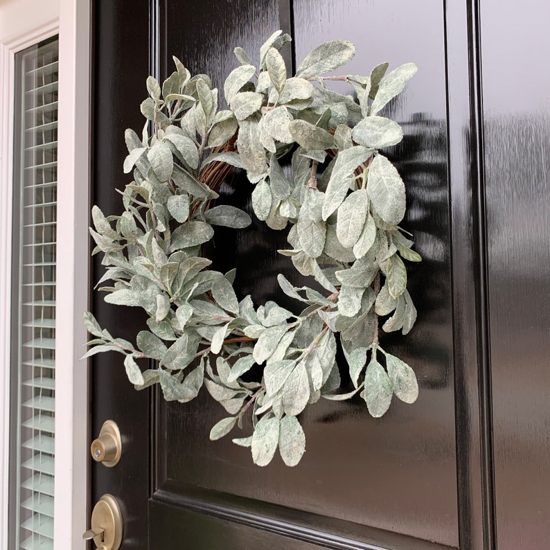 Artificial Lambs Ear Winter Wreath for Front Door, greenery Spring Wreath, Year round wreath, Minimalist Wreath