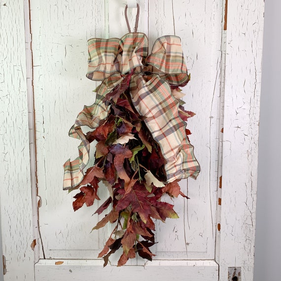 Fall Maple Leaf Swag for Front Door, Minimalist Fall Swag for Double