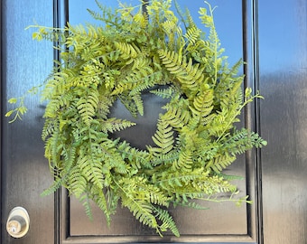 Spring Fern Wreath for Front Door, All Greenery Wreath for Wedding, Minimalist Farmhouse Wreath, Country Cottage Home Decor, Gift for her