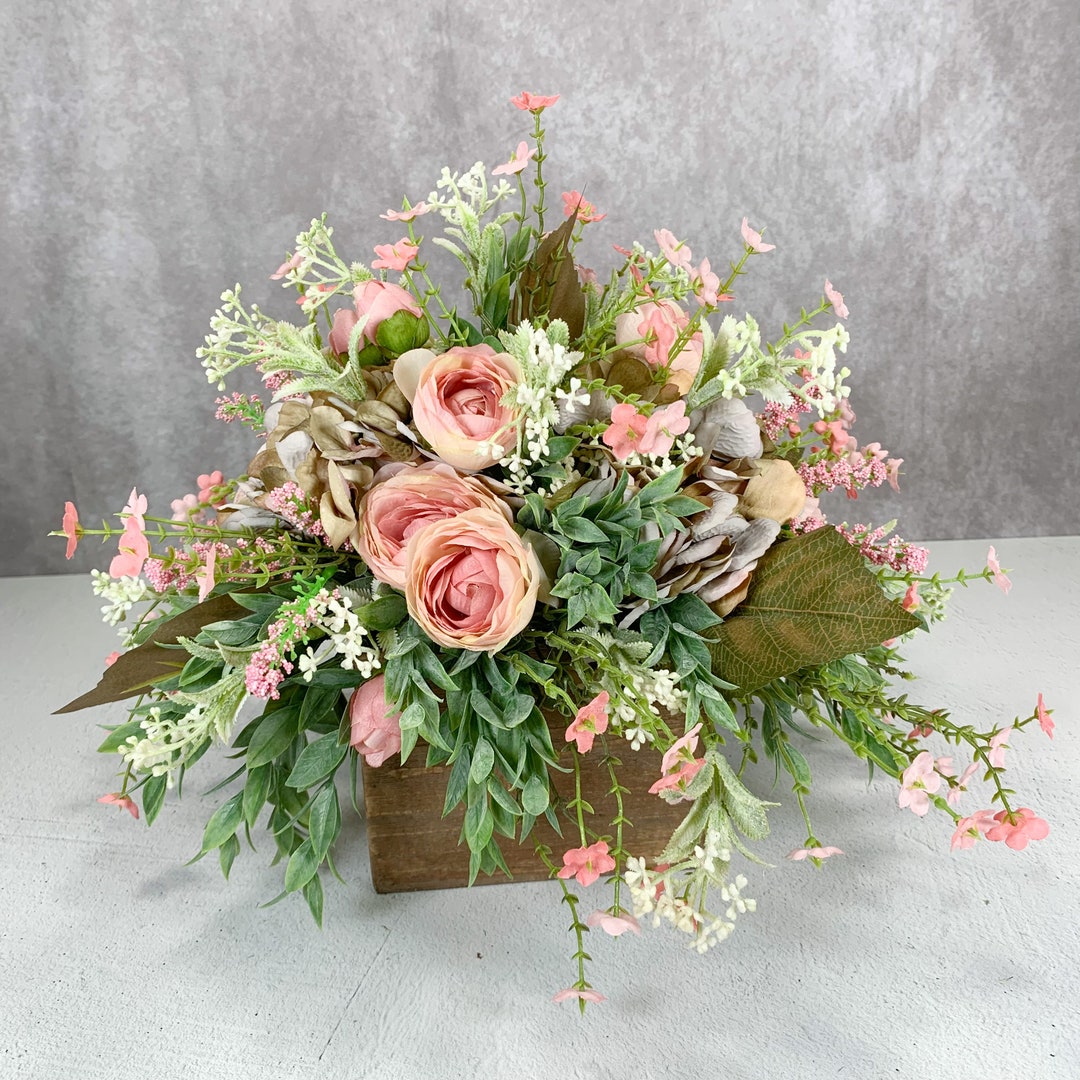 Handmade Highquality Silk Flower Pink Ranunculus and Hydrangea Bush Arrangement Etsy
