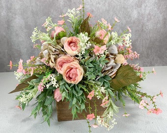 Handmade High-Quality Silk Flower Pink Ranunculus and Hydrangea Bush Arrangement