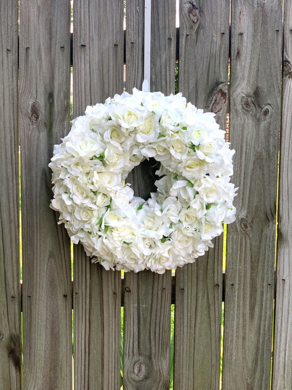 Wedding Wreath Decorations Bridal White Door Summer Sympathy Ivory Rose Farmhouse