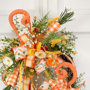 Easter Carrot Wreath for Front Door or Home, Orange Yellow Buffalo Plaid Floral Grapevine image 8