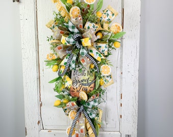 Bring Me Sweet Tea Southern Teardrop Swag, Summer Lemon Wreath for Front Door