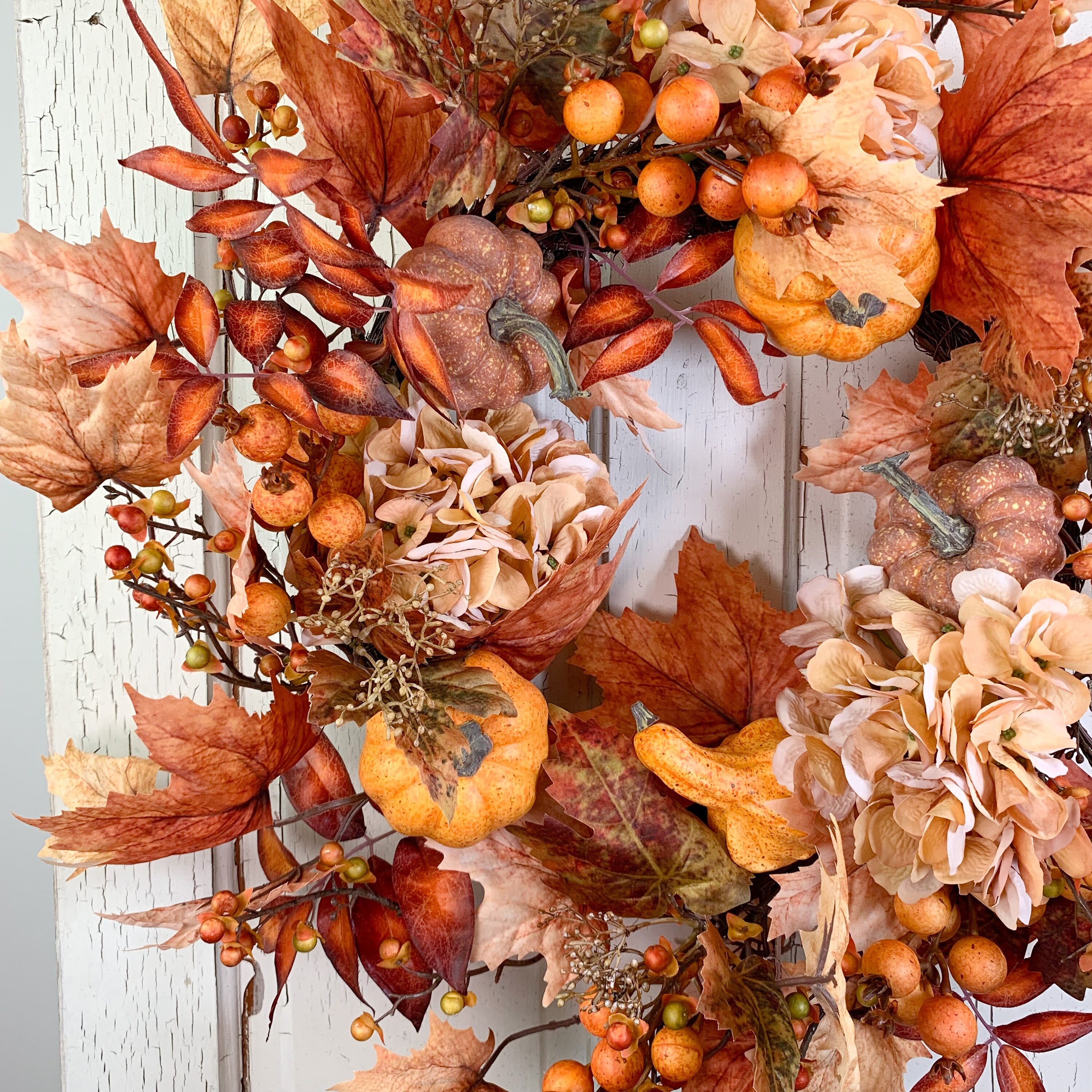 Harvest Fall Wreaths, Orange Hydrangea Wreath, Fall Pumpkin Wreath for ...