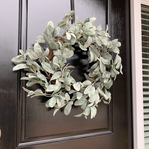 Artificial Lambs Ear Winter Wreath for Front Door, greenery Spring Wreath, Year round wreath, Minimalist Wreath