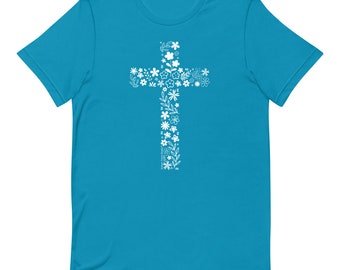 Flower Cross T-Shirt, Christian Florist Shirt, Comfort Colors Tee, Faith Shirt with Vertical Cross