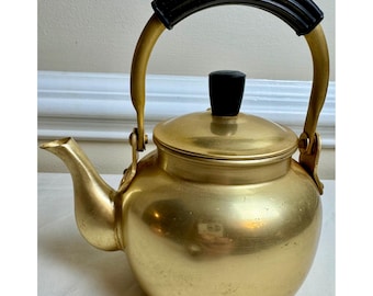 Vintage Gold Aluminum Tea Kettle 1QT Small Stovetop Teapot Farmhouse Decor