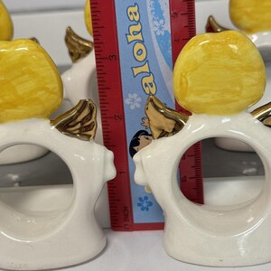 VTG Ceramic Set 8 Standing Angel Napkin Holders Rings White Christmas Dinner image 7