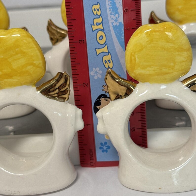 VTG Ceramic Set 8 Standing Angel Napkin Holders Rings White Christmas Dinner image 7