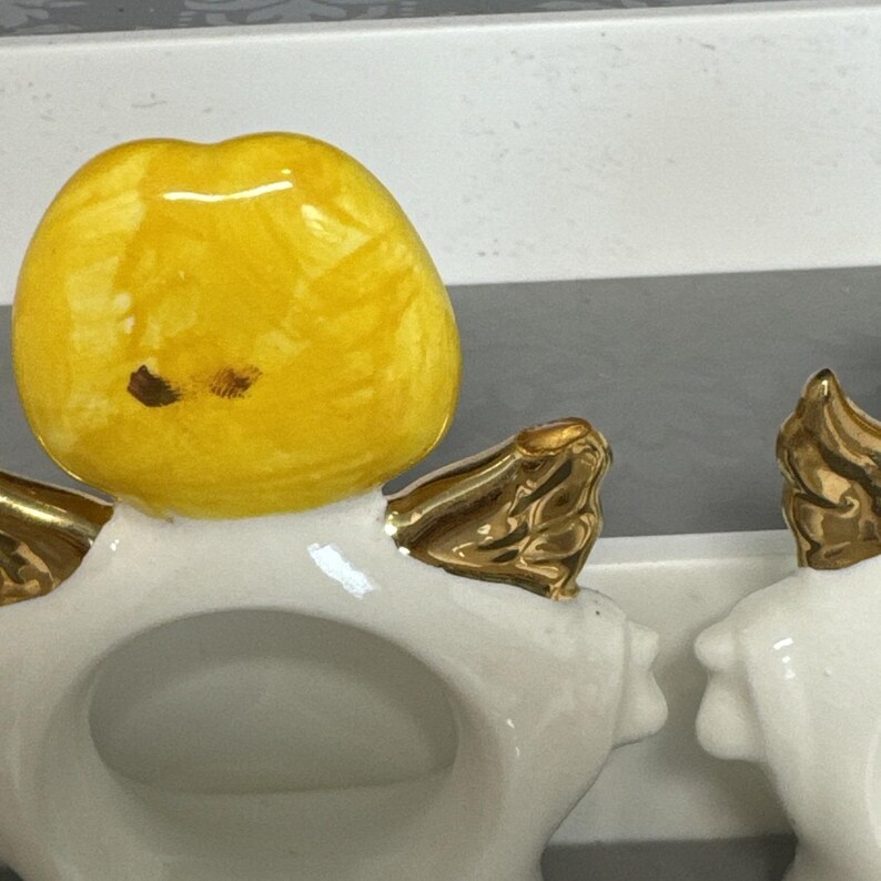 VTG Ceramic Set 8 Standing Angel Napkin Holders Rings White Christmas Dinner image 8