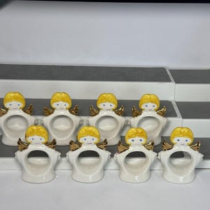 VTG Ceramic Set 8 Standing Angel Napkin Holders Rings White Christmas Dinner image 10