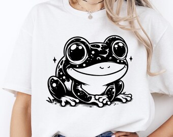 Chibi Frog T-Shirt: Kawaii Line Art, Cotton Tee