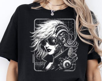 Cyberpunk Woman T-Shirt: Techwear Graphic Tee, Sci-Fi Streetwear