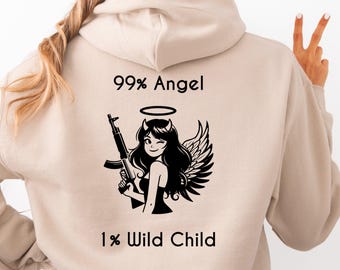 Wild Child Angel-Devil Hoodie: Playful Streetwear Sweatshirt, Compact Emblem Graphic
