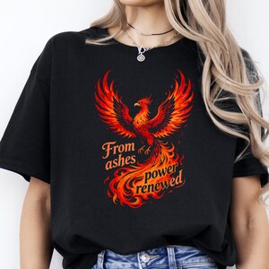 From Ashes Power Renewed Phoenix T-Shirt: Feuervogel Illustration, 100% Baumwolle