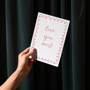 TARJETA DEL DÍA DE SAN VALENTÍN, Bonita tarjeta de caligrafía, Tarjeta de aniversario, Te amo más, Carta de amor, Descarga digital instantánea, Tarjeta para novia