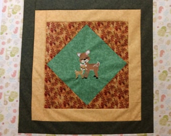 Super Cute Mama and Me Deere Fall embroidered Baby Quilt Top 41.5x42.5