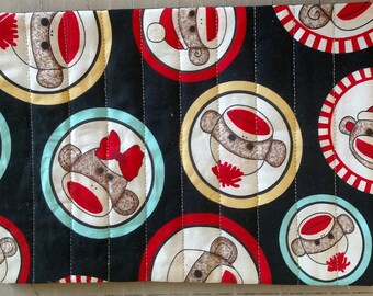 Handmade Fun Sock Monkeys Quilted Mug / Snack Rug 6" X 8.5"