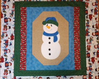 Handmade Super Cute Snowman Applique/embroidered Baby Quilt Top 39x40