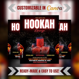 Waterpijp shisha-menu, bewerkbare flyer, zondagbrunch, clubflyer, lounge restaurantmarketing, bar en grill, brunchevenement, chef-kokflyer