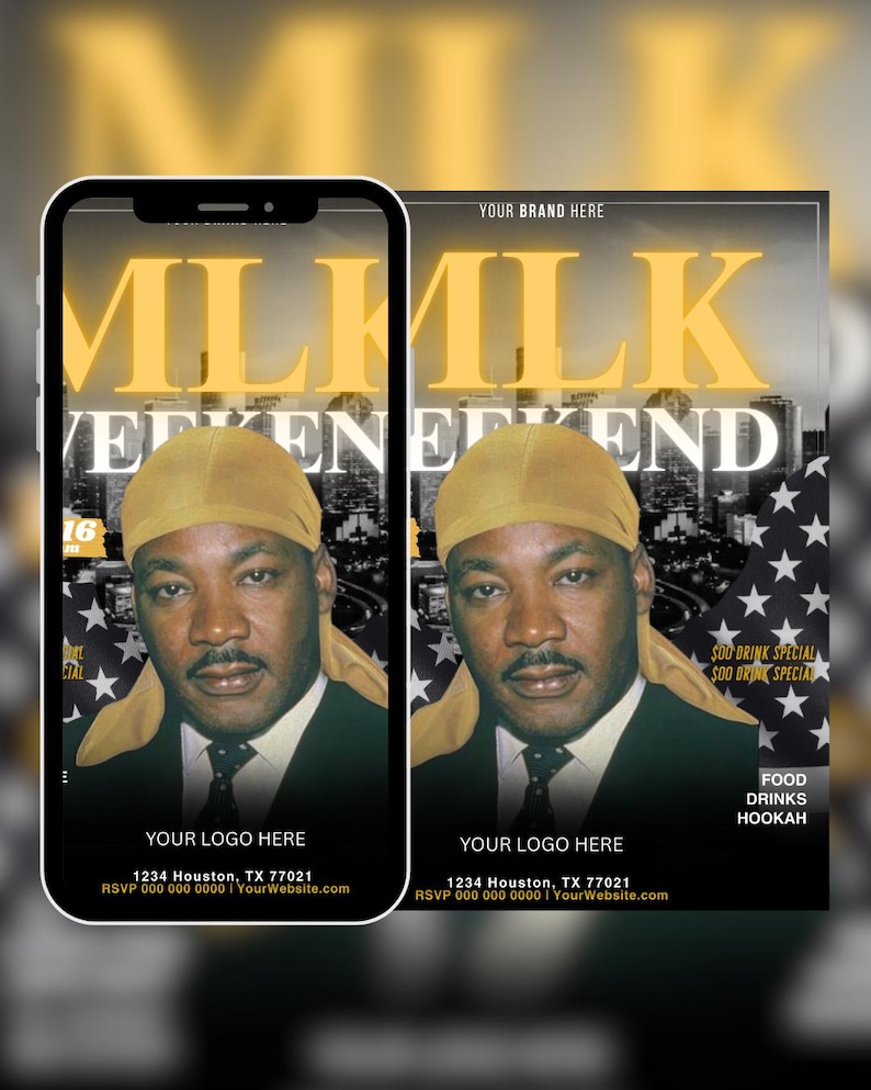 MLK Day Weekend Flyer, Editable Flyer Canva Template, Sunday Brunch, DJ ...
