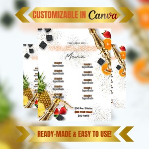 Waterpijp shisha-menu, bewerkbare flyer, zondagbrunch, clubflyer, lounge restaurantmarketing, bar en grill, brunchevenement, chef-kokflyer