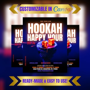 Waterpijp shisha-menu, bewerkbare flyer, zondagbrunch, clubflyer, lounge restaurantmarketing, bar en grill, brunchevenement, chef-kokflyer