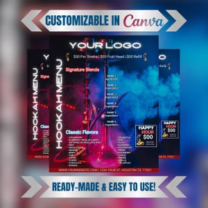 Waterpijp shisha-menu, bewerkbare flyer, zondagbrunch, clubflyer, lounge restaurantmarketing, bar en grill, brunchevenement, chef-kokflyer