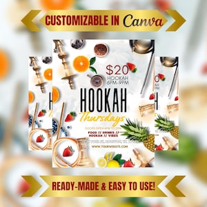 Waterpijp shisha-menu, bewerkbare flyer, zondagbrunch, clubflyer, lounge restaurantmarketing, bar en grill, brunchevenement, chef-kokflyer