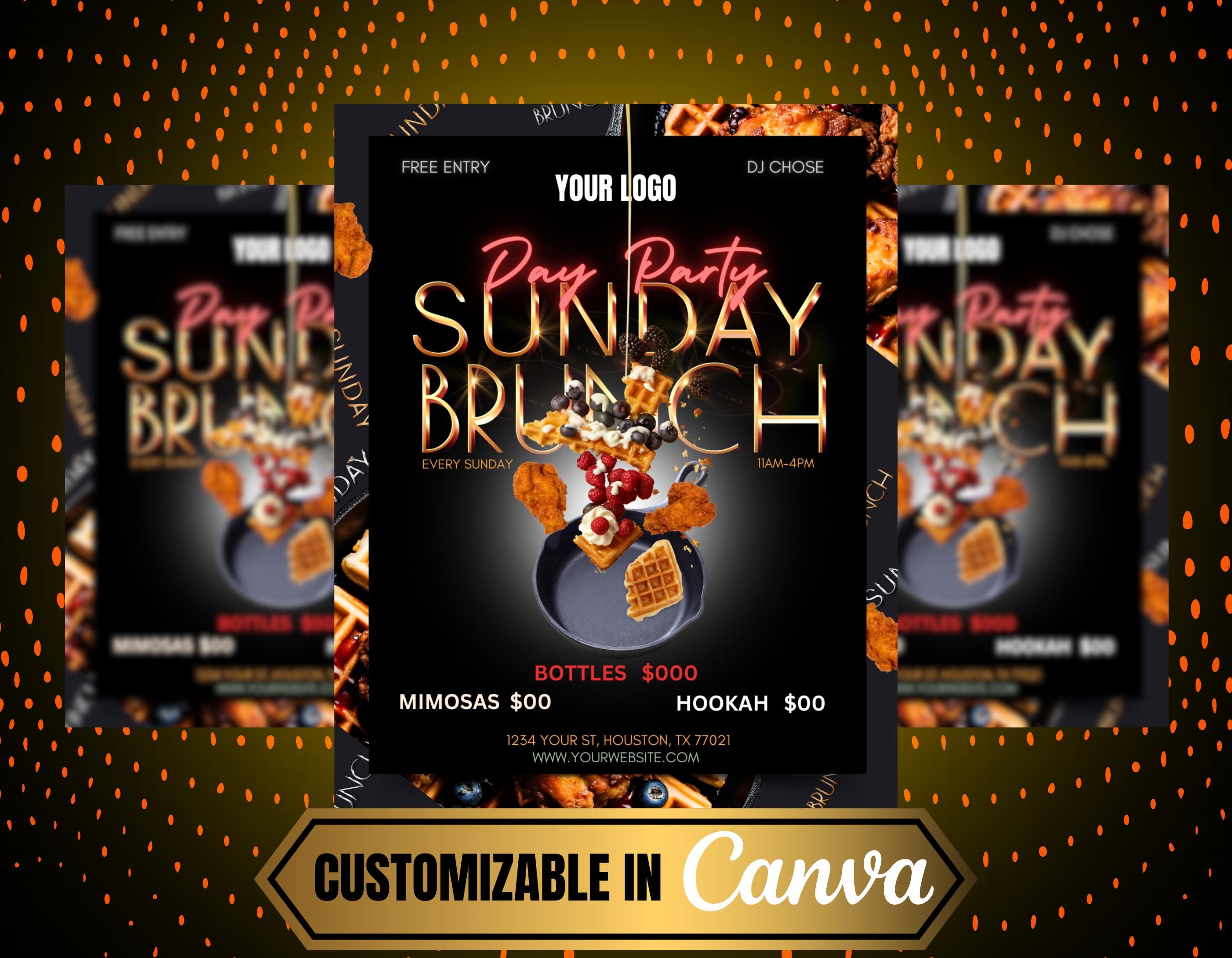 Editable Flyer Template, Sunday Brunch, dj Club Flyer, Restaurant Marketing, Bar and Grill, Brunch Event, Chef Flyer, Chicken and Waffles