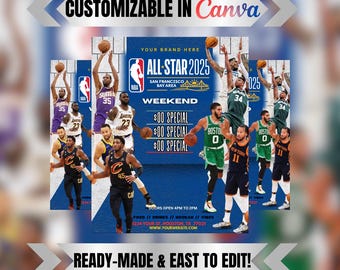 NBA ALLSTAR Basketball Sports Watch Party, Editable Flyer Template, DJ Club Flyer, lounge Restaurant Marketing, Bar and Grill, Brunch Event