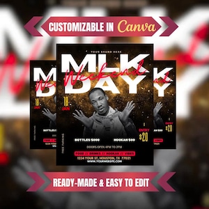 MLK Day Weekend Flyer, Editable Flyer Canva Template, Sunday Brunch, DJ Night Club Flyer, Hookah Lounge, Bar and Grill, Party Club Promoter