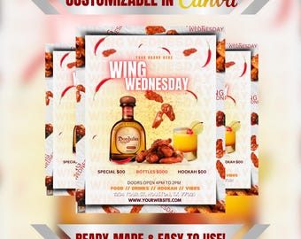 Wing Wednesday, Editable Flyer Template, Sunday Brunch, Club Flyer, lounge Restaurant Marketing, Bar and Grill, Brunch Event, Chef Flyer,