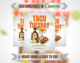 Taco Tuesday, Editable Flyer Template, Sunday Brunch, Club Flyer, lounge Restaurant Marketing, Bar and Grill, Brunch Event, Chef Flyer,