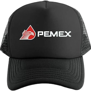 May include: Black trucker hat with a red and white logo that says "PEMEX" and a stylized eagle design.